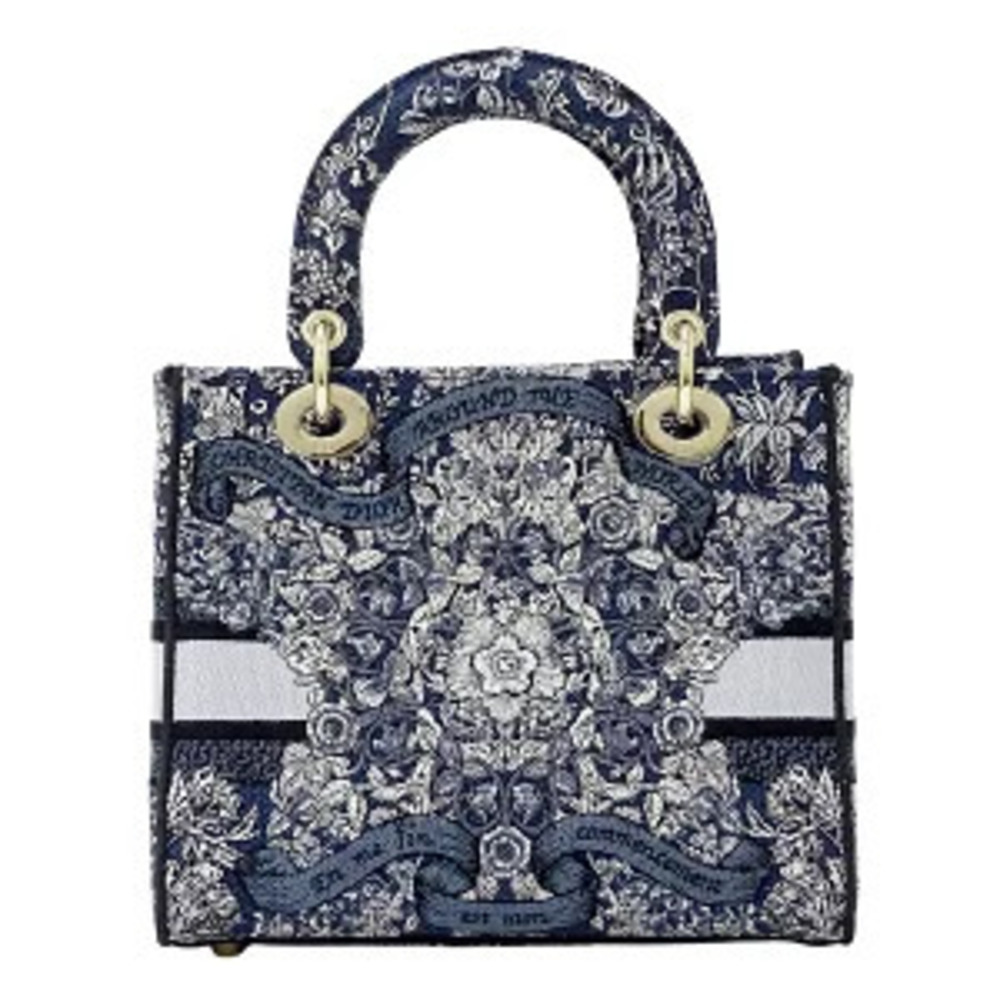 Dior Shoulder Bag Handbag Lady Embroidered Blue Delight Jacquard Navy